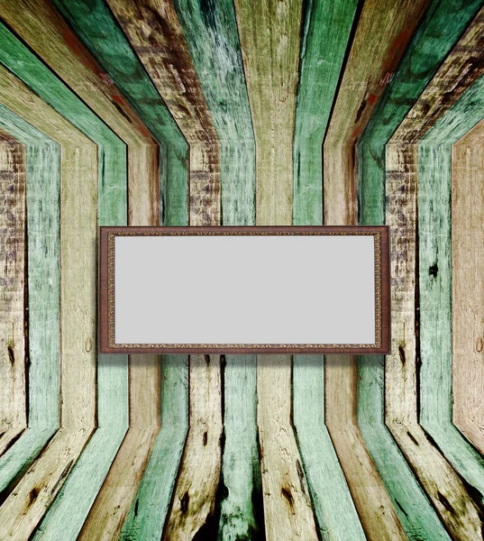 Cornice in legno su tavola parete per sfondo — Foto Stock