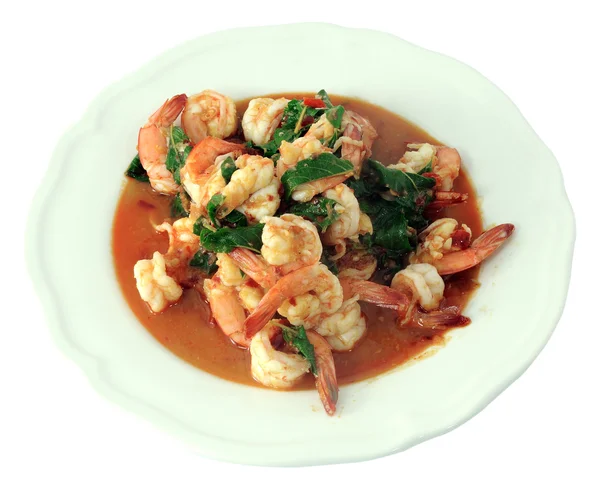 Thai food, shrimp ,with chili pepper and sweet basil. — Stock Photo, Image