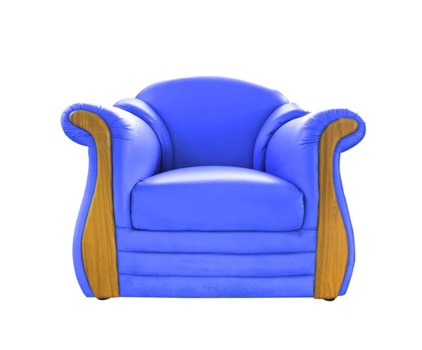白で隔離される古い青い革のソファ — ストック写真