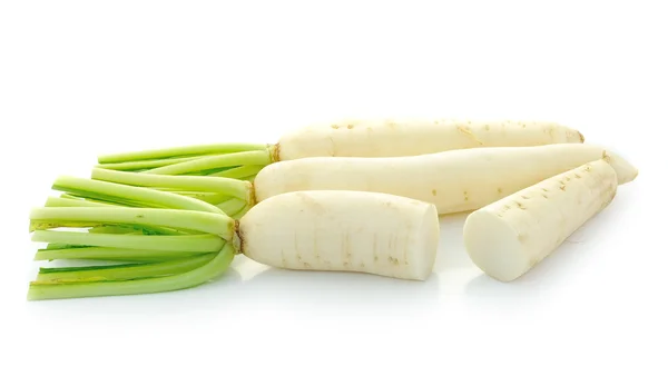 Rábanos daikon aislados sobre fondo blanco — Foto de Stock