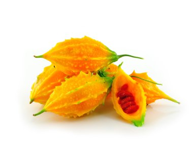 Momordica veya karela (Momordica charantia) beyaz arka plan üzerinde