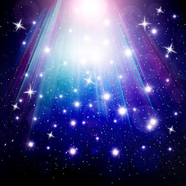 mavi ışık ışınları arka plan üzerinde yıldız düşer.