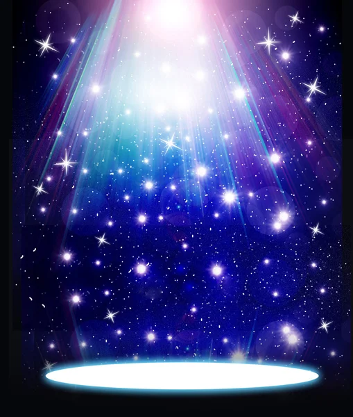 Αστέρια που πέφτουν στο παρασκήνιο των μπλε φωτεινή ακτίνων. — Φωτογραφία Αρχείου