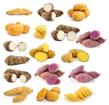 Taro kökü, tatlı patates, patates cipsi
