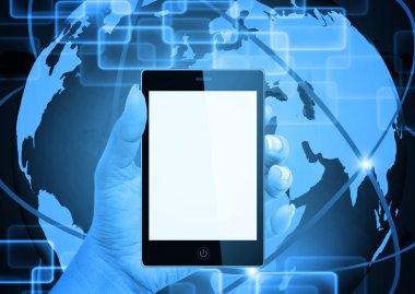 dünyanın teknolojik altyapı ile mobil akıllı telefon tutarak