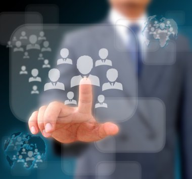 işadamı ile sosyal ağ ekran çalışır