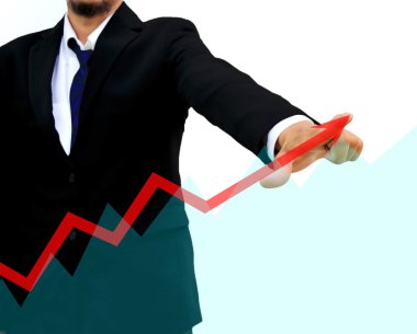 yükselen bir ok çizme bir iş adamı. iş büyüme kavramı.