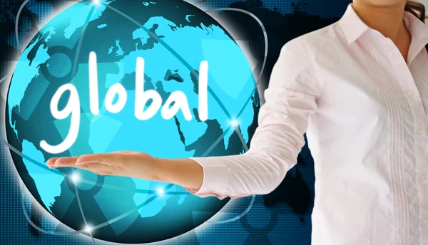 Holding global in his hand , creative concept — Stock Photo, Image