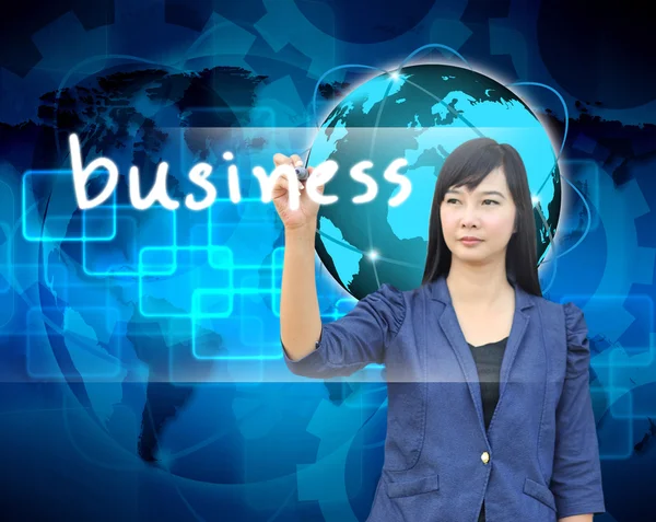 Businesswoman hand writing business — Stock Photo, Image