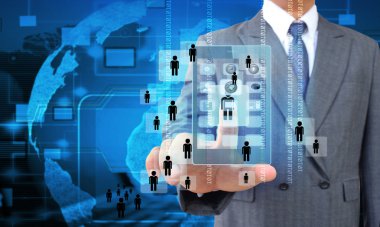 modern mobil akıllı telefon ekranında dokunmadan işadamı