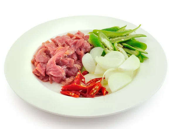 Preparar carne de porco frita comida tailandesa — Fotografia de Stock