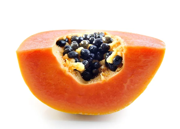 Fresh ripe juicy papaya slice on white background — Stock Photo, Image