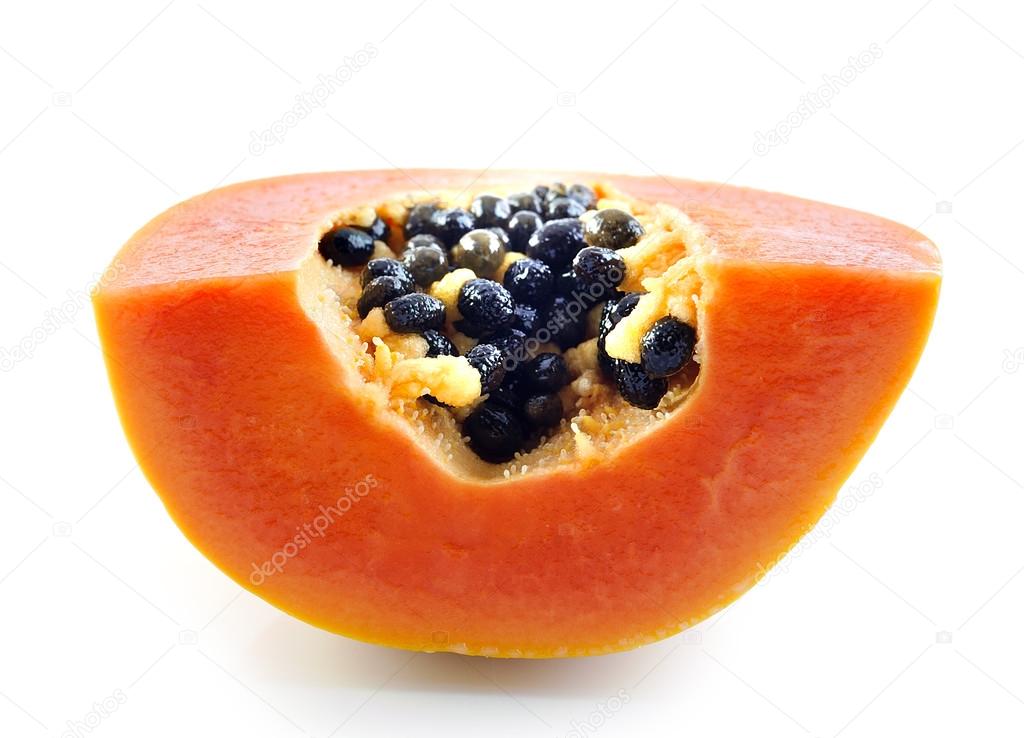 fresh ripe juicy papaya slice on white background