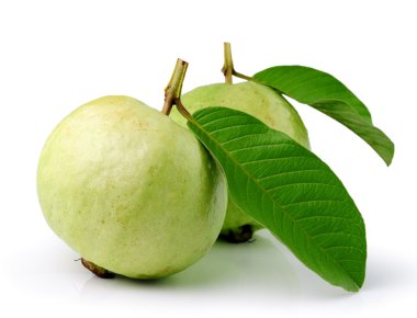 Beyaz arkaplanda guava (tropikal meyve)