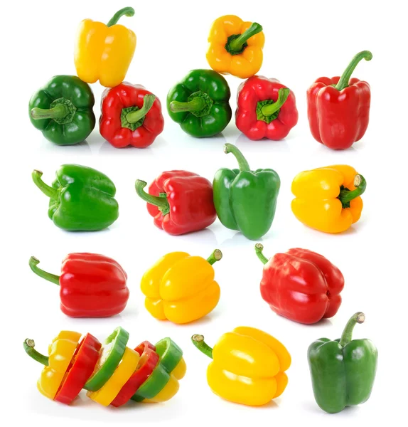 Green yellow red pepper on white background — Stock Photo, Image