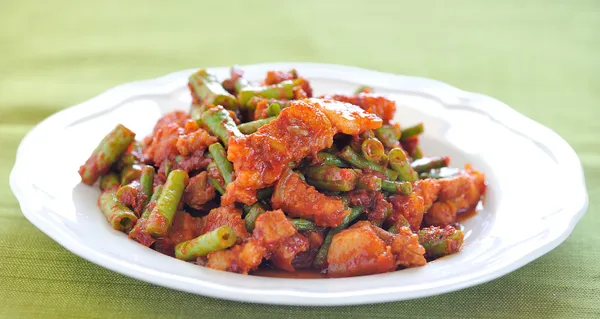 Fried pork curry beans long incubation. — Stock Photo, Image