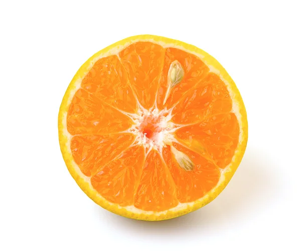 Half orange fruit on white background, fresh and juicy — Stock Photo, Image