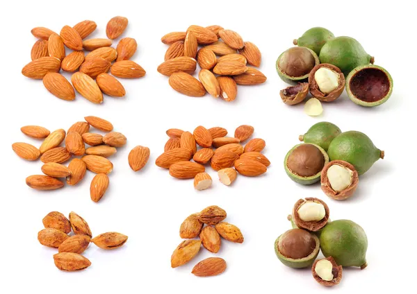 Almond and macadamia nuts — Stock Photo, Image