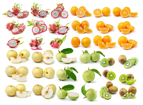 Pomeranč, kiwi, guava, hruška, dračí ovoce — Stock fotografie