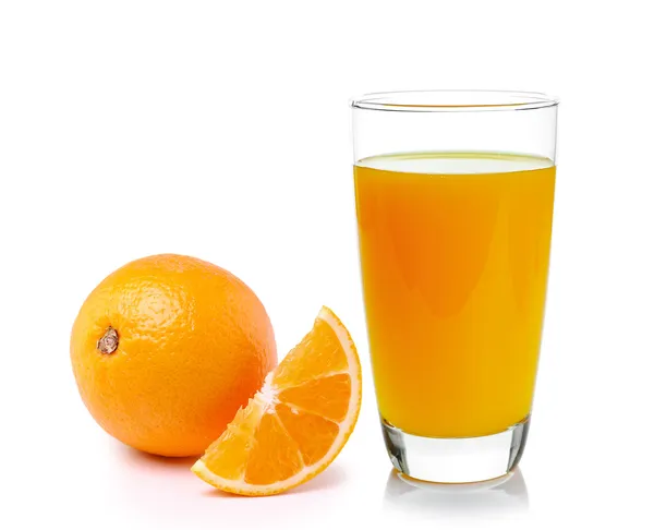 Fresh orange and glass with juice — Stock Photo, Image