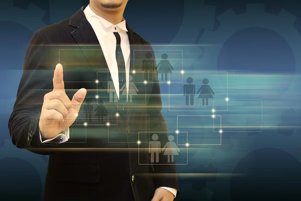 Businessman showing social network buttons — Stock Photo, Image