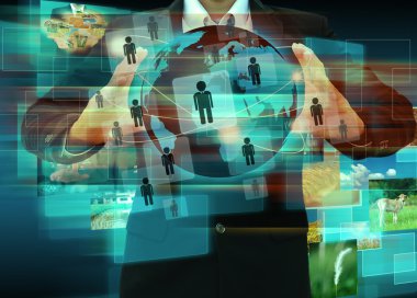 işadamı ile sosyal ağ ekran çalışır