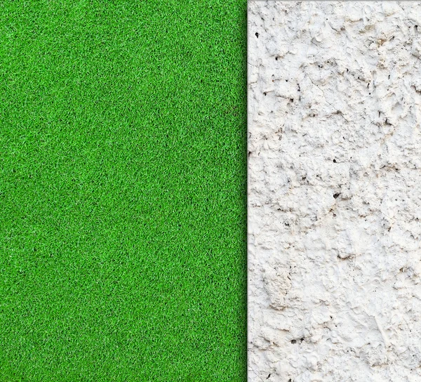 Gamla väggen med grönt gräs bakgrund — Stockfoto