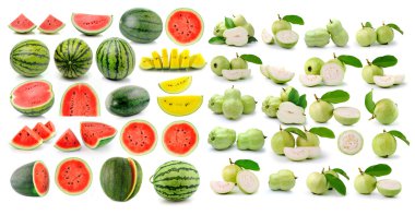 beyaz zemin üzerine karpuz guava (tropikal meyve)