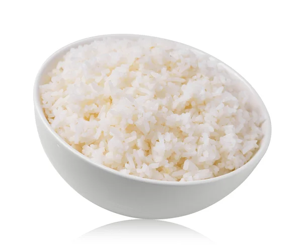 Rice in a bowl on a white background — Stock Photo, Image