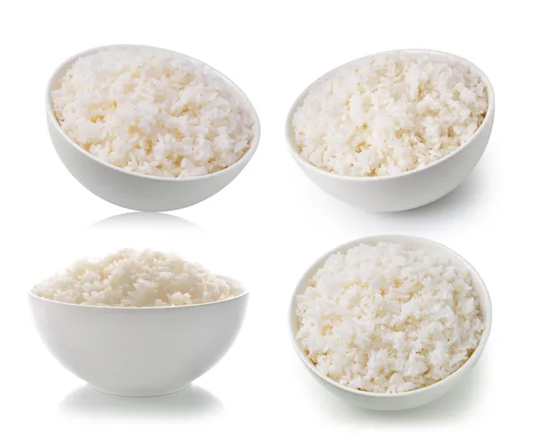 Rice in a bowl on a white background — Stock Photo, Image