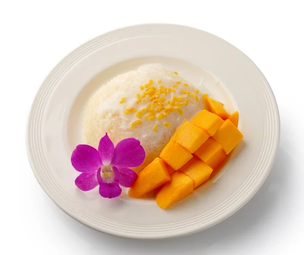 Postre tailandés, Mango con arroz pegajoso —  Fotos de Stock