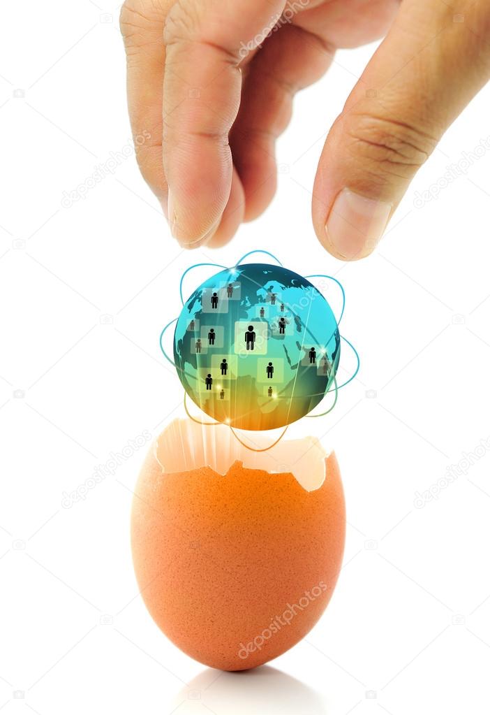 New world business concept with a glowing global egg