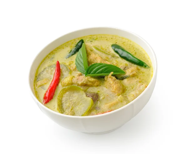 Thai food chicken green curry in the white bolw on white backgro — Stock Photo, Image