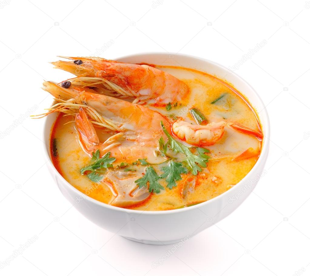 Tom Yam Kung (Thai cuisine) isolated on white background
