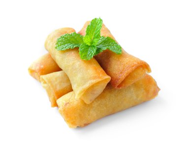 Fried Chinese Traditional Spring rolls food isolated on white ba clipart