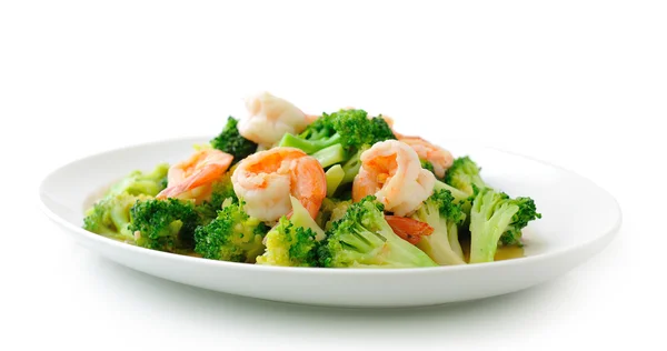 Hälsosam thaimat Wokad broccoli med räkor — Stockfoto