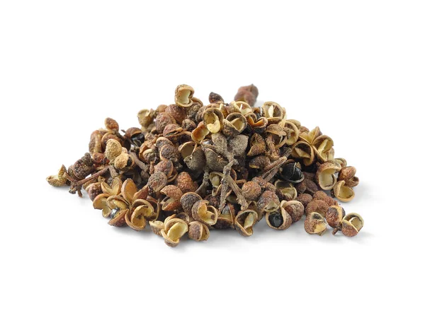 Spices, Dry Zanthozylum limonella Alston on white background — Stock Photo, Image