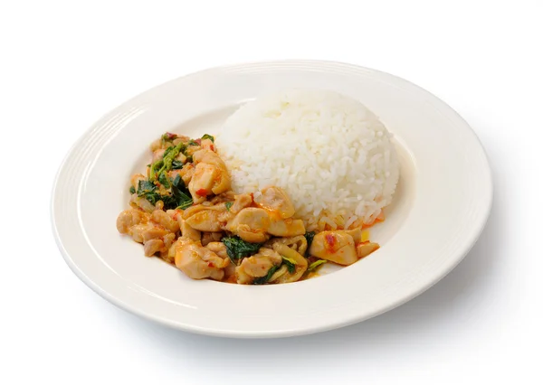 Βασιλικό, τηγανητό ρύζι με χοιρινό, Ταϊλανδικά τρόφιμα — Φωτογραφία Αρχείου