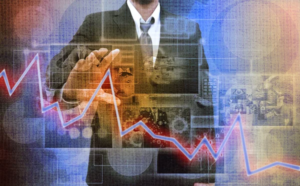 Businessman holding Reaching images streaming in hands — Stock Photo, Image
