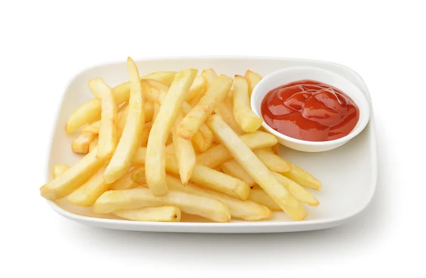 Pommes frites på hvid tallerken - Stock-foto