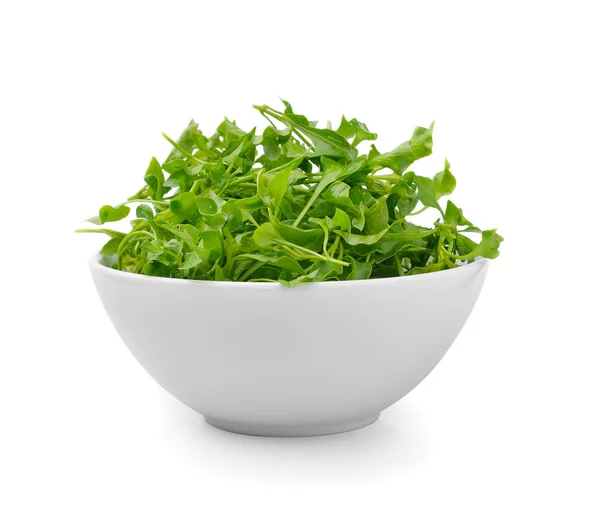 Watercress in bowl on white background — Stock Photo, Image