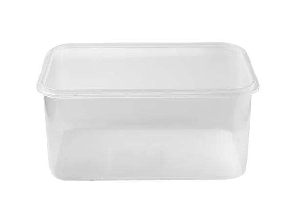 Κουτί πλαστικό φαγητό που απομονώνονται σε λευκό φόντο — Φωτογραφία Αρχείου