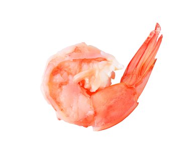 Beyaz arkaplanda pişirilmiş karides.