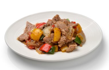 Acı biberli kızarmış domuz eti. Tayland yemeği.