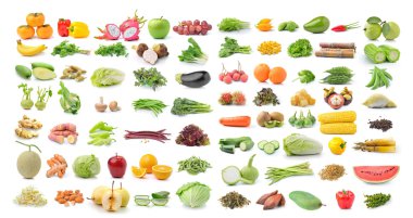Fruit and vegetable isolated on white background clipart