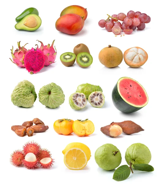 Coleta de frutas isoladas em fundo branco — Fotografia de Stock