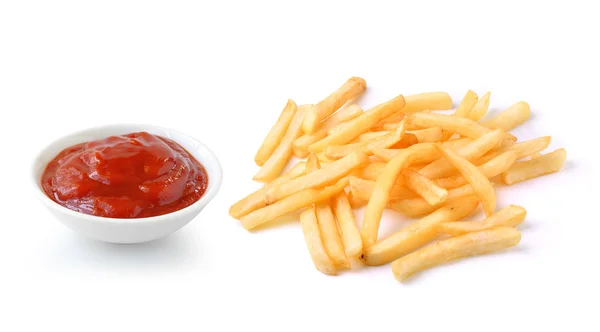 Tomatsauce og pommes frites isoleret på hvid baggrund - Stock-foto