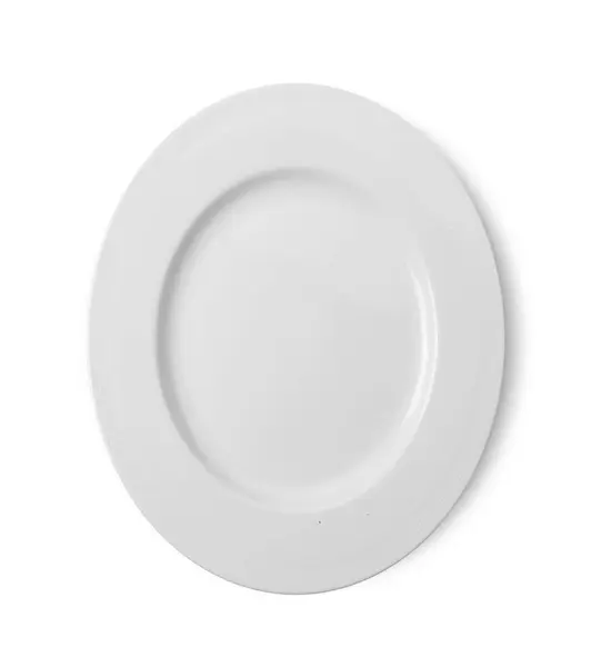 Белая Тарелка Белом Фоне Вид Сверху — стоковое фото