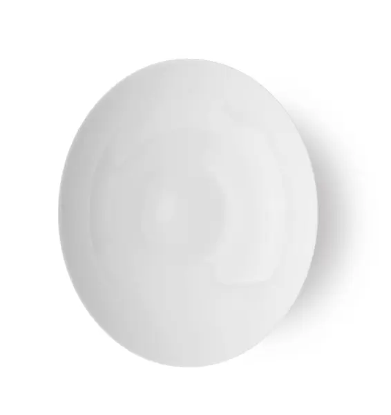 在白色背衬上隔绝的空陶瓷圆盘 顶部视图 — 图库照片