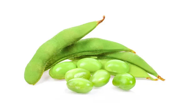 Grüne Sojabohnen Auf Weißem Hintergrund — Stockfoto